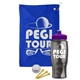 a royal blue towel & violet lid & transparent smoke bottle the tourney - golf kit
