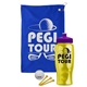 a royal blue towel & violet lid & transparent yellow bottle the tourney - golf kit