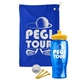 a royal blue towel & yellow lid & transparent blue bottle the tourney - golf kit