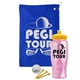 a royal blue towel & yellow lid & transparent pink bottle the tourney - golf kit