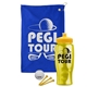 a royal blue towel & yellow lid & transparent yellow bottle the tourney - golf kit
