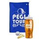 a royal blue towel & white lid & transparent orange bottle the tourney - golf kit