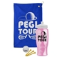 a royal blue towel & white lid & transparent pink bottle the tourney - golf kit