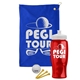a royal blue towel & white lid & transparent red bottle the tourney - golf kit