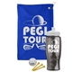 a royal blue towel & white lid & transparent smoke bottle the tourney - golf kit