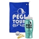 a royal blue towel & white lid & transparent teal bottle the tourney - golf kit
