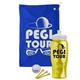 a royal blue towel & white lid & transparent yellow bottle the tourney - golf kit