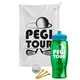 a white towel & cyan lid & transparent green bottle the tourney - golf kit