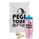 a white towel & cyan lid & transparent pink bottle the tourney - golf kit