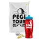 a white towel & cyan lid & transparent red bottle the tourney - golf kit