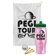 a white towel & green lid & transparent pink bottle the tourney - golf kit