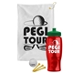 a white towel & green lid & transparent red bottle the tourney - golf kit