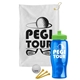 a white towel & lime green lid & transparent blue bottle the tourney - golf kit
