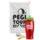 a white towel & lime green lid & transparent red bottle the tourney - golf kit