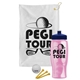 a white towel & navy blue lid & transparent pink bottle the tourney - golf kit
