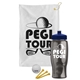 a white towel & navy blue lid & transparent smoke bottle the tourney - golf kit