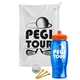 a white towel & orange lid & transparent blue bottle the tourney - golf kit