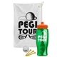 a white towel & orange lid & transparent green bottle the tourney - golf kit