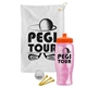 a white towel & orange lid & transparent pink bottle the tourney - golf kit