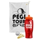 a white towel & orange lid & transparent red bottle the tourney - golf kit