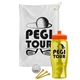 a white towel & orange lid & transparent yellow bottle the tourney - golf kit