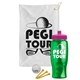 a white towel & pink lid & transparent green bottle the tourney - golf kit