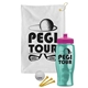 a white towel & pink lid & transparent teal bottle the tourney - golf kit