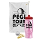 a white towel & red lid & transparent pink bottle the tourney - golf kit