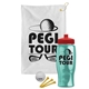 a white towel & red lid & transparent teal bottle the tourney - golf kit