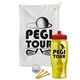 a white towel & red lid & transparent yellow bottle the tourney - golf kit