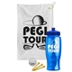 a white towel & royal blue lid & transparent blue bottle the tourney - golf kit