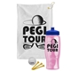 a white towel & royal blue lid & transparent pink bottle the tourney - golf kit