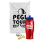 a white towel & royal blue lid & transparent red bottle the tourney - golf kit