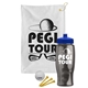 a white towel & royal blue lid & transparent smoke bottle the tourney - golf kit