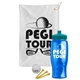 a white towel & teal lid & transparent blue bottle the tourney - golf kit