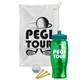 a white towel & teal lid & transparent green bottle the tourney - golf kit