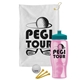 a white towel & teal lid & transparent pink bottle the tourney - golf kit