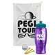 a white towel & teal lid & transparent violet bottle the tourney - golf kit