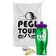 a white towel & violet lid & transparent green bottle the tourney - golf kit