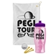 a white towel & violet lid & transparent pink bottle the tourney - golf kit