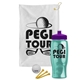 a white towel & violet lid & transparent teal bottle the tourney - golf kit