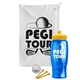 a white towel & yellow lid & transparent blue bottle the tourney - golf kit
