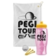 a white towel & yellow lid & transparent pink bottle the tourney - golf kit
