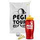 a white towel & yellow lid & transparent red bottle the tourney - golf kit
