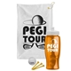 a white towel & white lid & transparent orange bottle the tourney - golf kit