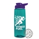 a transparent teal bottle & violet lid the flair - 26 oz tritan(tm) shaker bottle with drink thru lid and mixing whisk ball