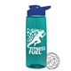 a transparent teal bottle & royal blue lid the flair - 26 oz tritan(tm) shaker bottle with drink thru lid and mixing whisk ball
