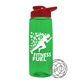 a transparent green bottle & red lid the flair - 26 oz tritan(tm) shaker bottle with drink thru lid and mixing whisk ball