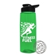 a transparent green bottle & black lid the flair - 26 oz tritan(tm) shaker bottle with drink thru lid and mixing whisk ball