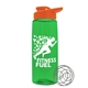 a transparent green bottle & orange lid the flair - 26 oz tritan(tm) shaker bottle with drink thru lid and mixing whisk ball